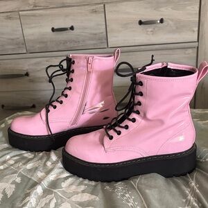 Steve Madden patent leather Pink Combat Boots